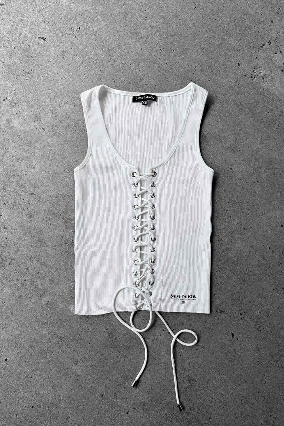 TOP À LACETS SANS MANCHES BLANC